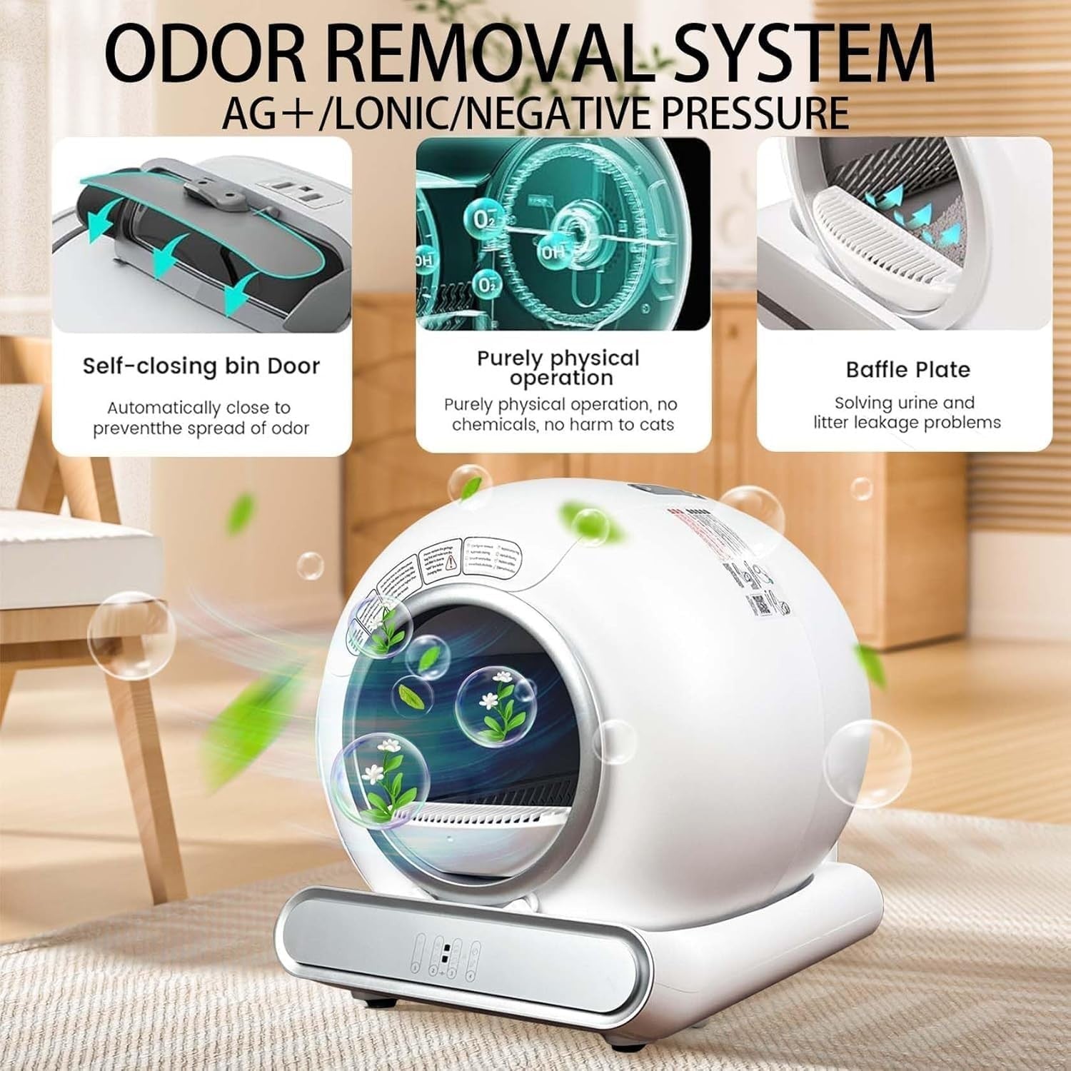 Self Cleaning Cat Litter Tray Automatic App Control Odour Free 65L Box