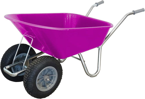 120L Pink Twin-Wheel Wheelbarrow – Steel Frame w/ Pneumatic Tyres Heavy Duty