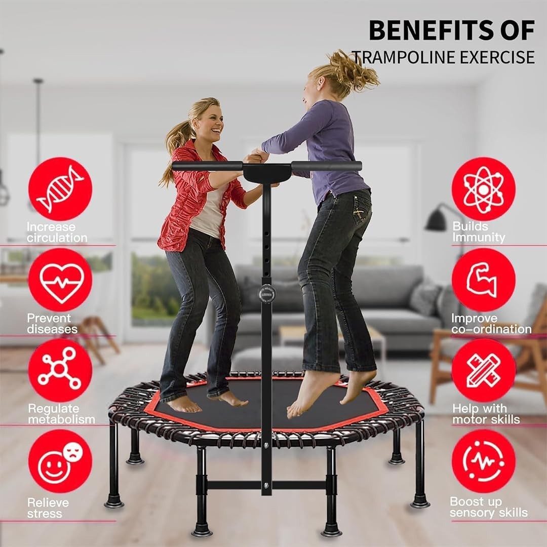 45” Fitness Rebounder Trampoline Adult Indoor Outdoor w Adjustable Handle