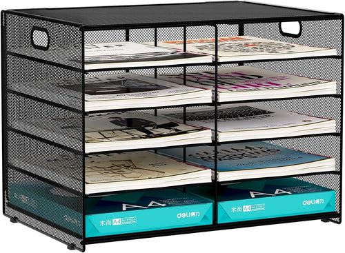 5-Tier Desktop Mesh Filing Tray 10 Compartments A4 Paper Organiser