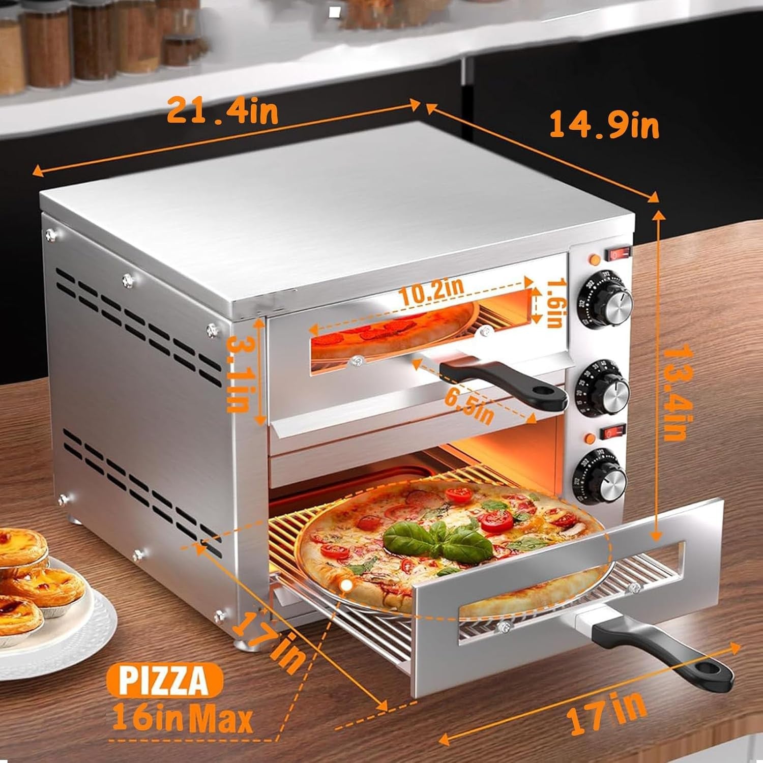 Commercial Double Deck Electric Pizza Oven | Stainless Steel Countertop 16” 2200