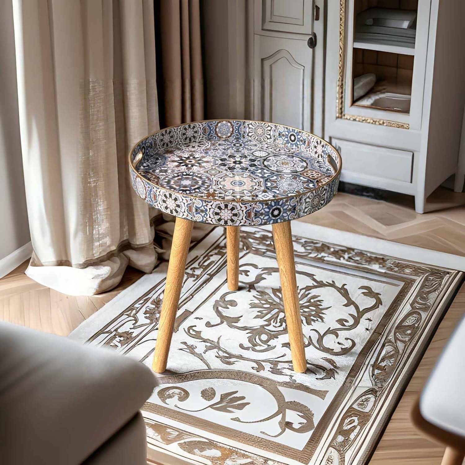 Round Indoor Side Table with Detachable Legs – 50x38x38cm Bohemian