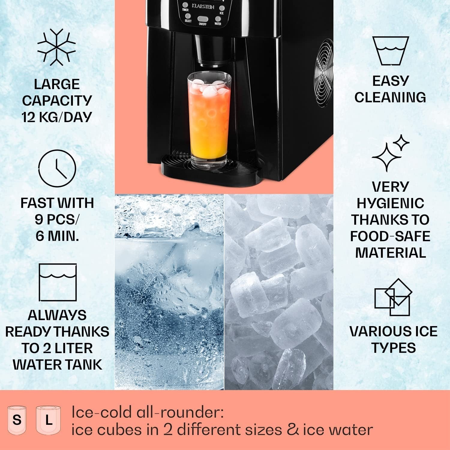 Countertop Ice Maker Bullet Ice Machine 2L Fast Ice 12kg Daily