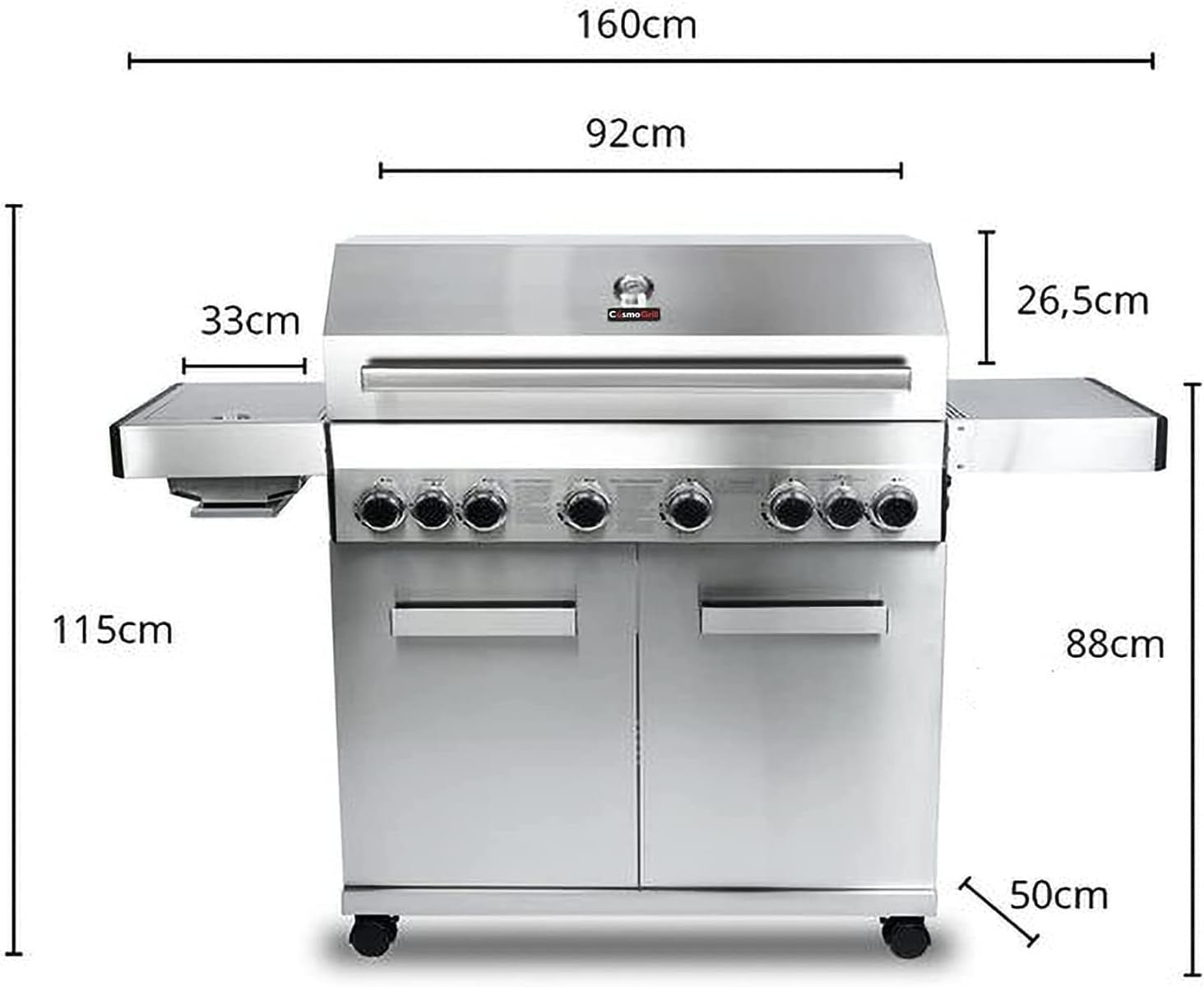 8 Burner Stainless Steel Gas BBQ Grill with Side Burner & Cover Outdoor