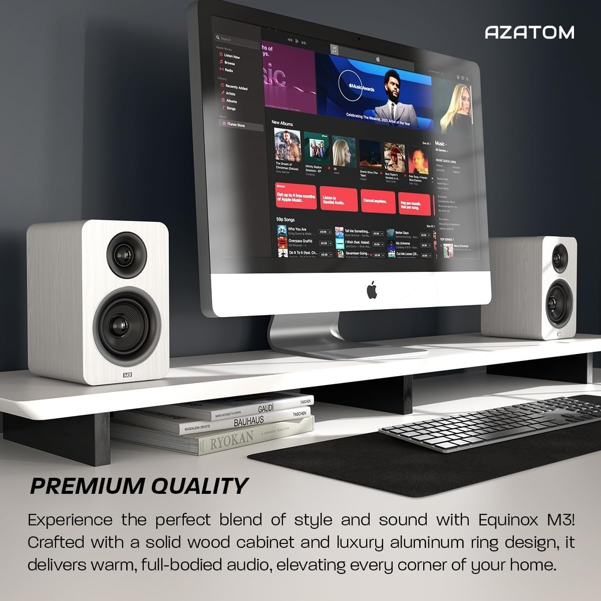 60W Bluetooth Bookshelf Speakers White 24bit DAC Carbon Fibre Optical