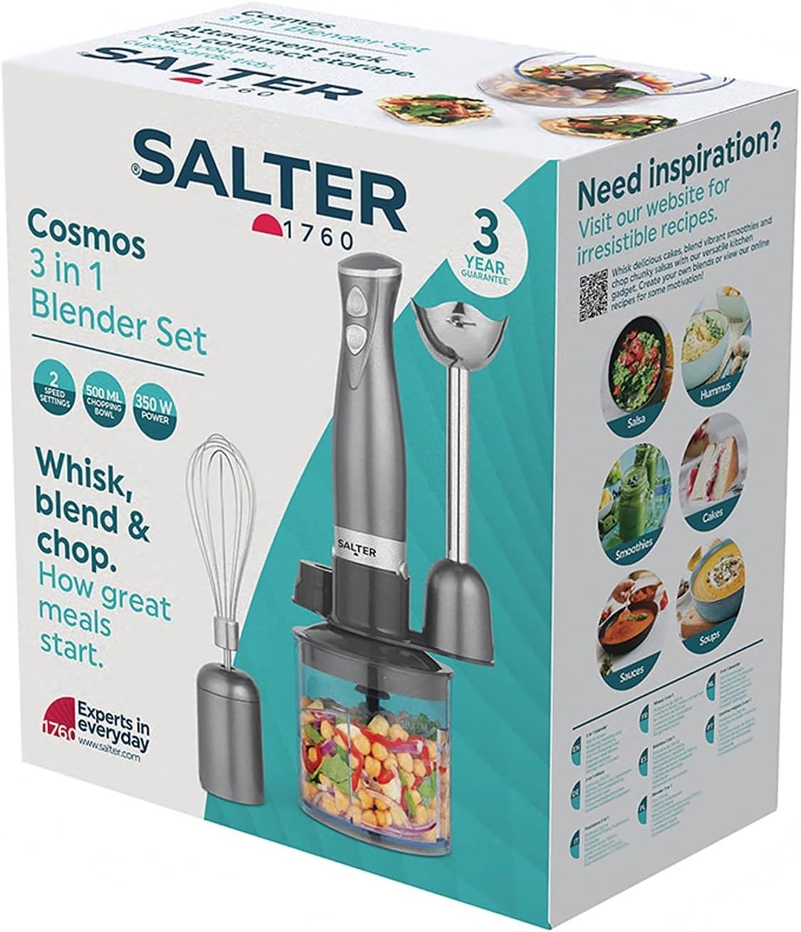 3-in-1 Hand Blender Set | Whisk, Food Processor & Chopper, 500ml Bowl