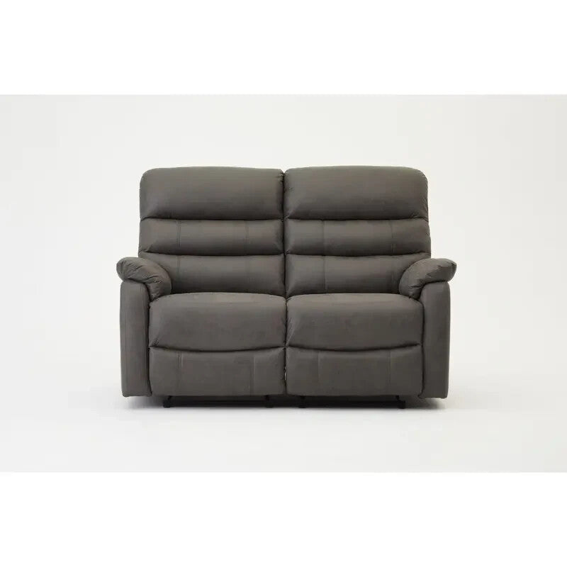 2 Seater Manual Recliner Sofa Grey Air Leather Lounge Chair Padded