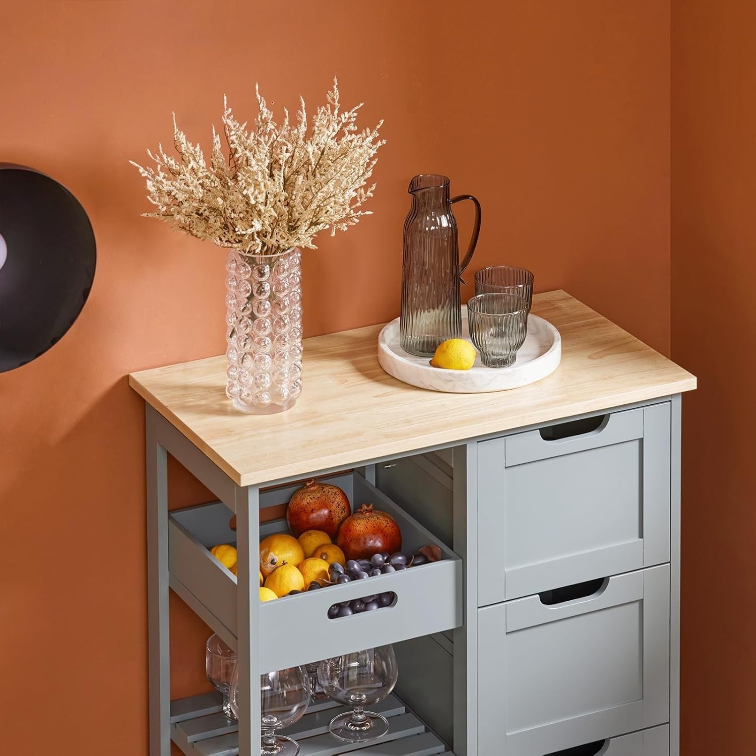 Kitchen Island Trolley with 3 Drawers & Removable Tray Grey 67x37cm