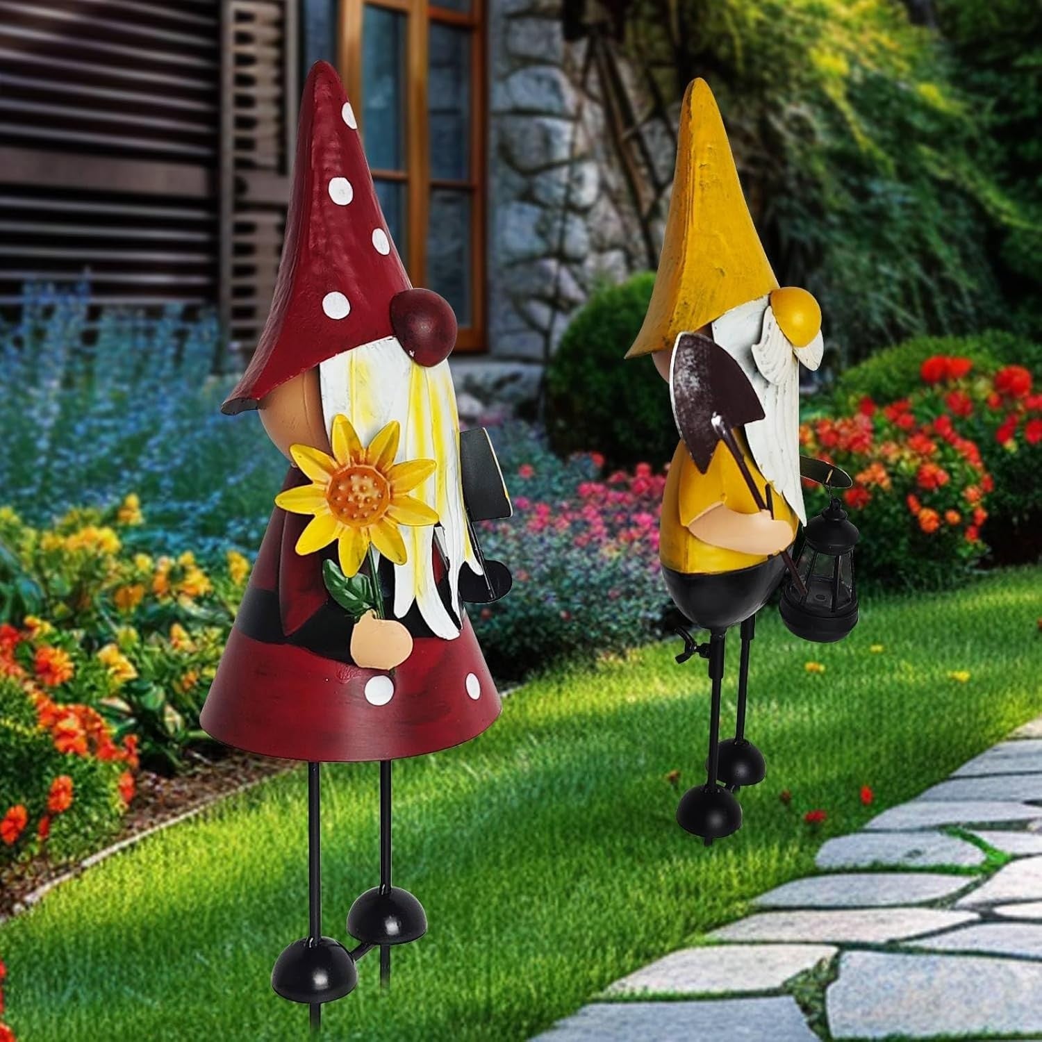 Metal Gnome Garden Stakes 18" Outdoor Yard Decor Cute 3D Figurines Patio