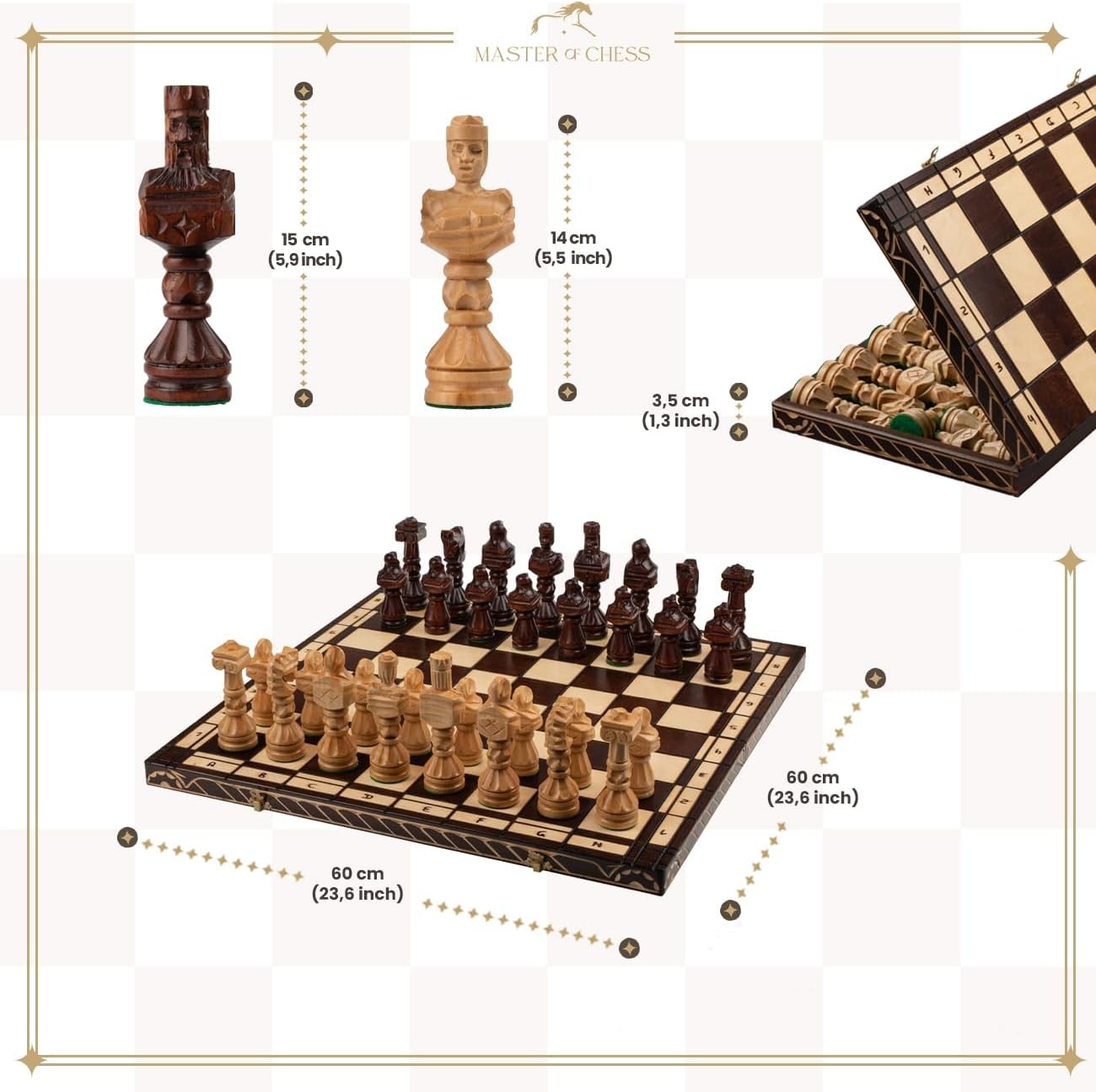 60cm Large Hand-Carved Wooden Chess Set | Premium Foldable Board & Pieces