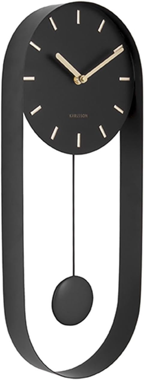 Modern Black Metal Wall Clock with Pendulum – Silent, Sleek Design 52.7cm