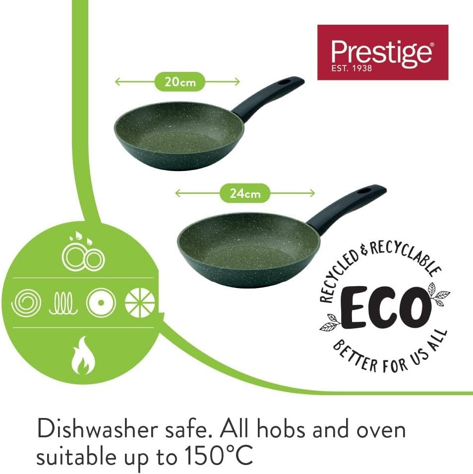 20cm & 24cm Green Eco Non Stick Frying Pan Induction Compatible Dishwasher Safe