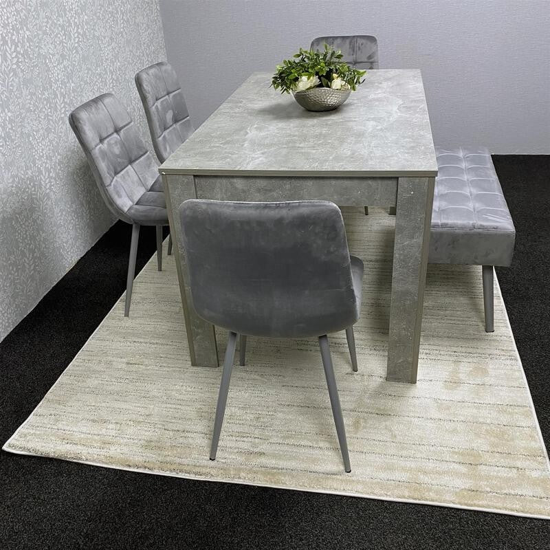 Grey Dining Table Set with 4 Chairs & 2 Benches – Modern Kitchen Room