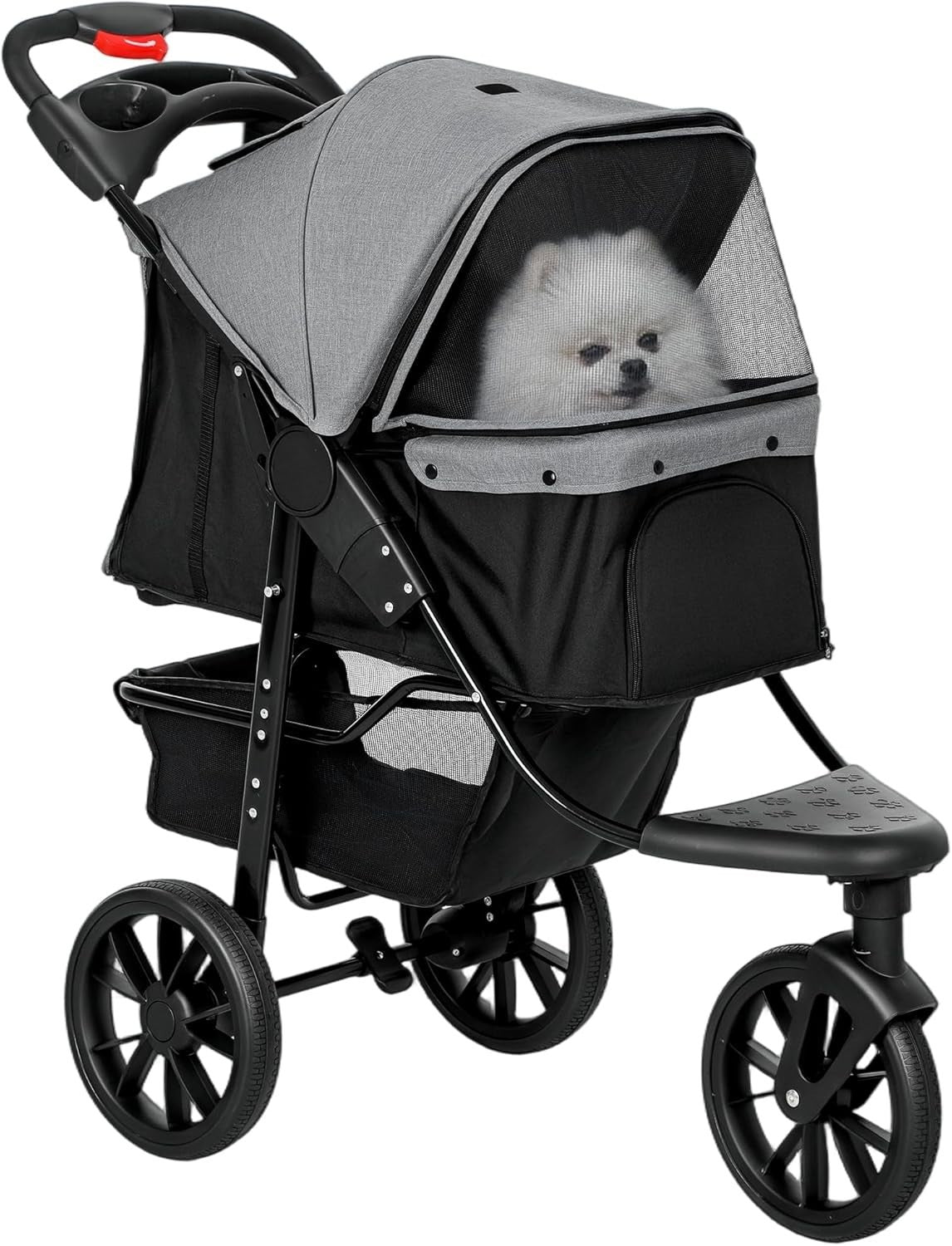 Foldable 3-Wheel Pet Stroller Grey Dog Pram Small Dogs Cats Pushchair