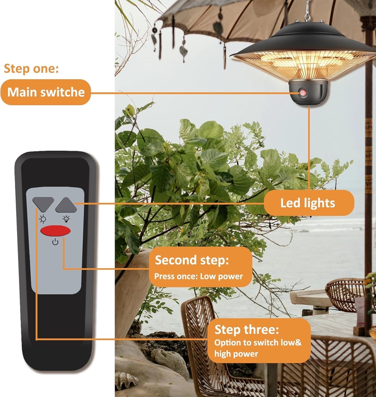Ceiling Mounted Infrared Patio Heater 2000W Fast Heat Outdoor Indoor Use