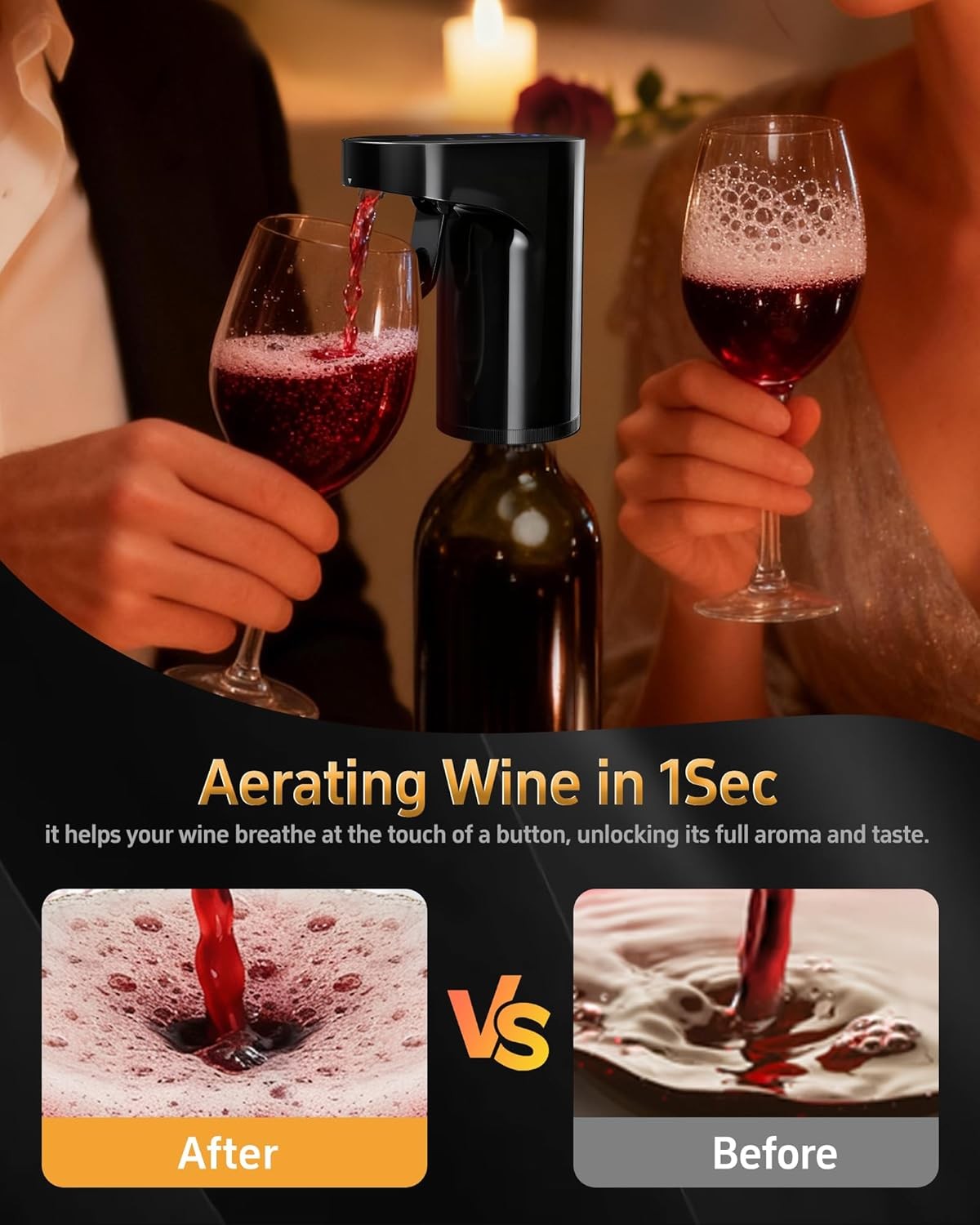 5-in-1 Electric Wine Aerator Dispenser Adjustable Pourer USB Recharge 990ml