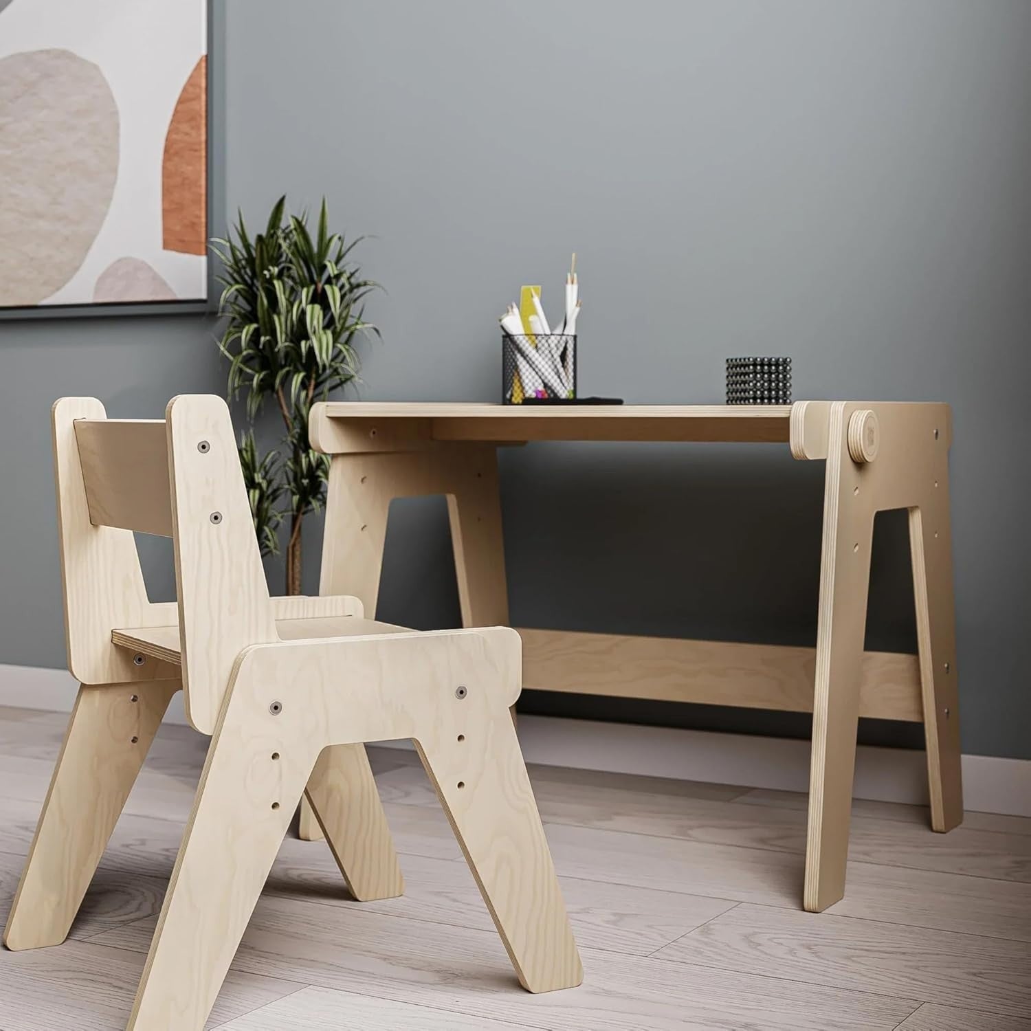 Adjustable Kids Wooden Table & Chair Set with Tilting Desk, Ergonomic, Durable