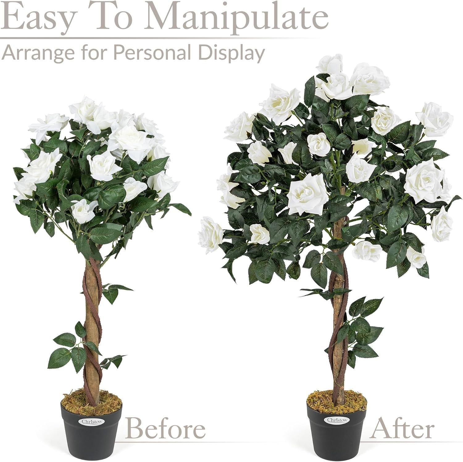 3ft Artificial Cream Rose Trees 2-Pack Twisted Trunk Potted Indoor Outdoor Decor
