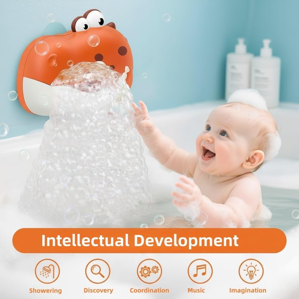 Dinosaur Baby Bath Bubble Machine with Music Toy for Toddlers Red
