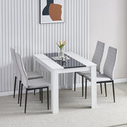 Modern White Dining Table & 4 Grey Chairs Set for Small Kitchen Room