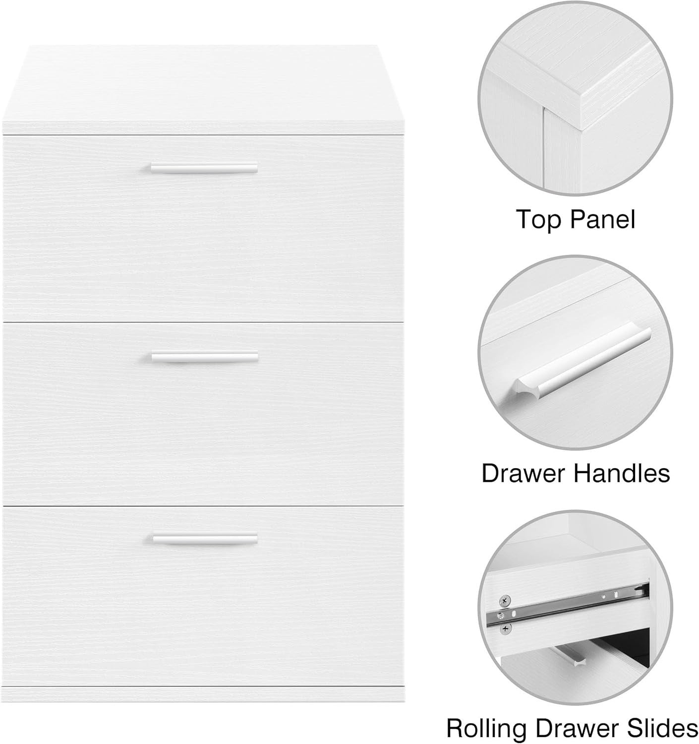 Set of 2 White Bedside Tables with 3 Drawers Modern Bedroom Nightstands