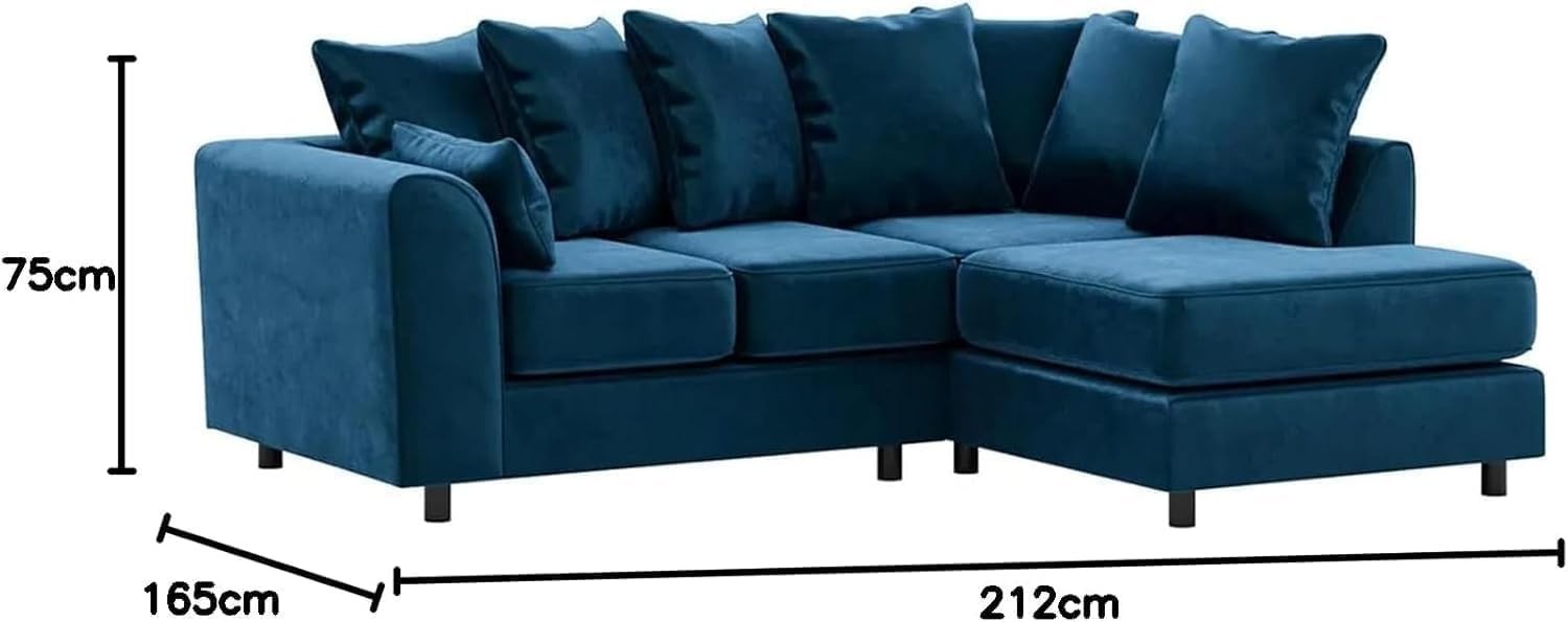 Blue L-Shaped 3+2 Seater Corner Sofa - Plush Fabric Modular Couch (Right Hand)