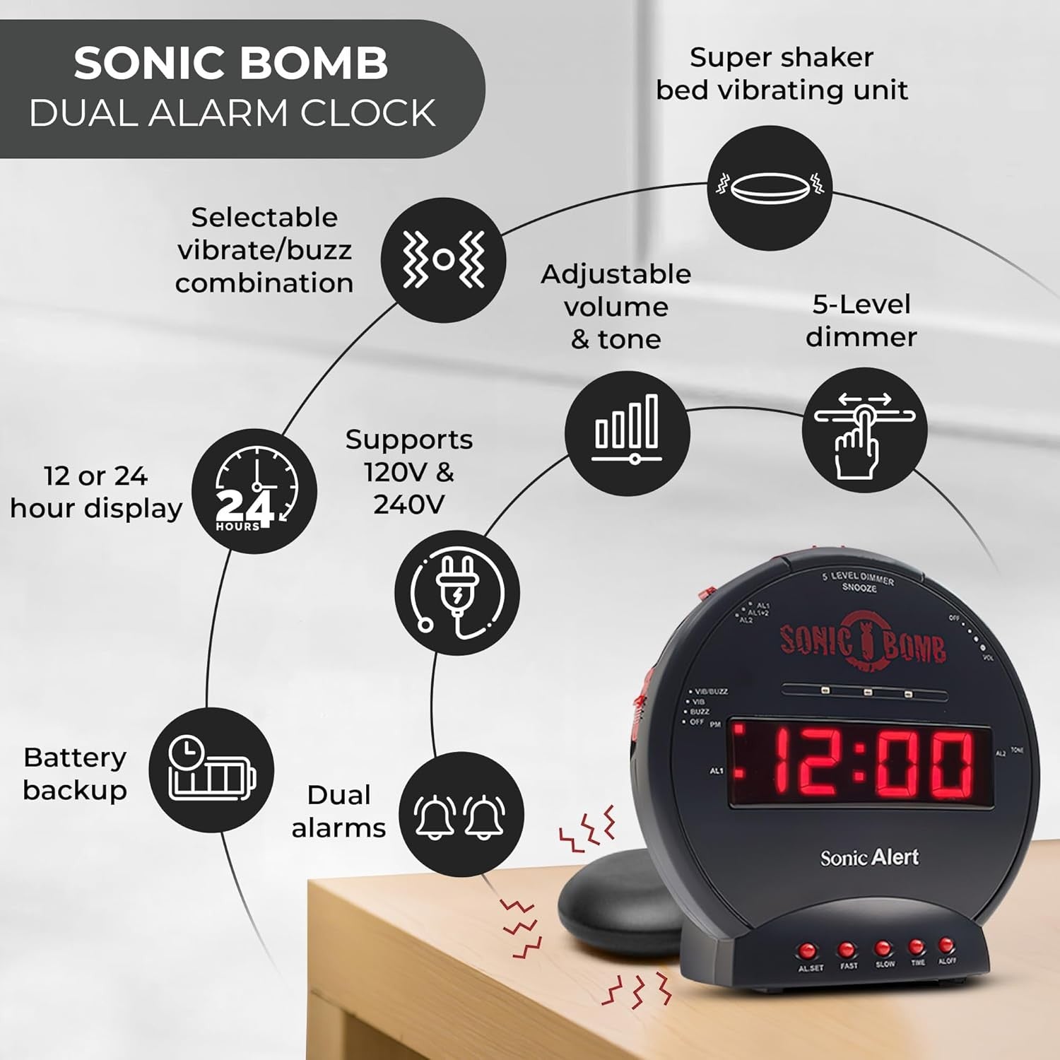 Extra Loud Alarm Clock Bed Shaker Vibrating Heavy Sleepers Hearing Impaired