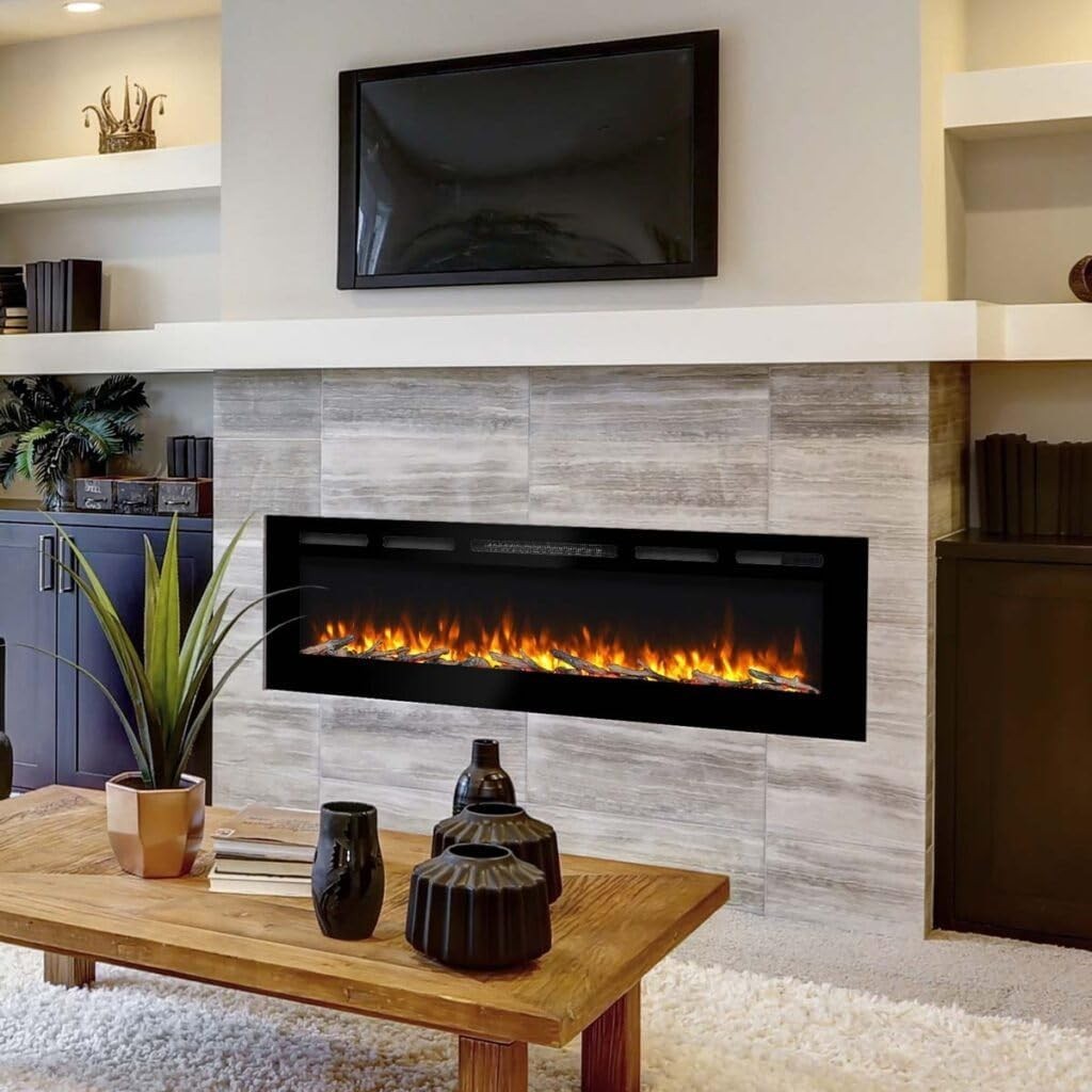 Programmable Recessed Electric Fireplace 68” | Remote, 3 Flame Modes, Timer