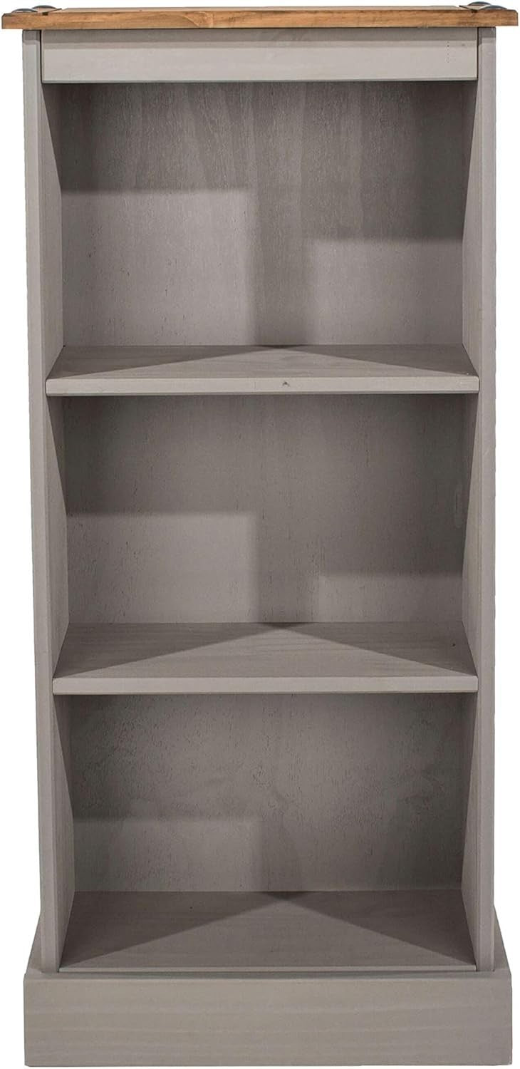 Solid Pine 3 Tier Low Bookcase Wooden Storage Shelf Unit Grey