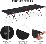 Ultralight Portable Camping Cot Bed - Adjustable Height, Foldable, 150kg Load