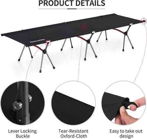 Ultralight Portable Camping Cot Bed - Adjustable Height, Foldable, 150kg Load