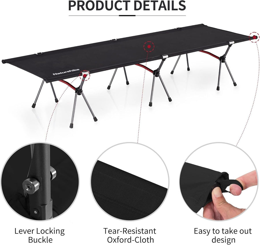 Ultralight Portable Camping Cot Bed - Adjustable Height, Foldable, 150kg Load