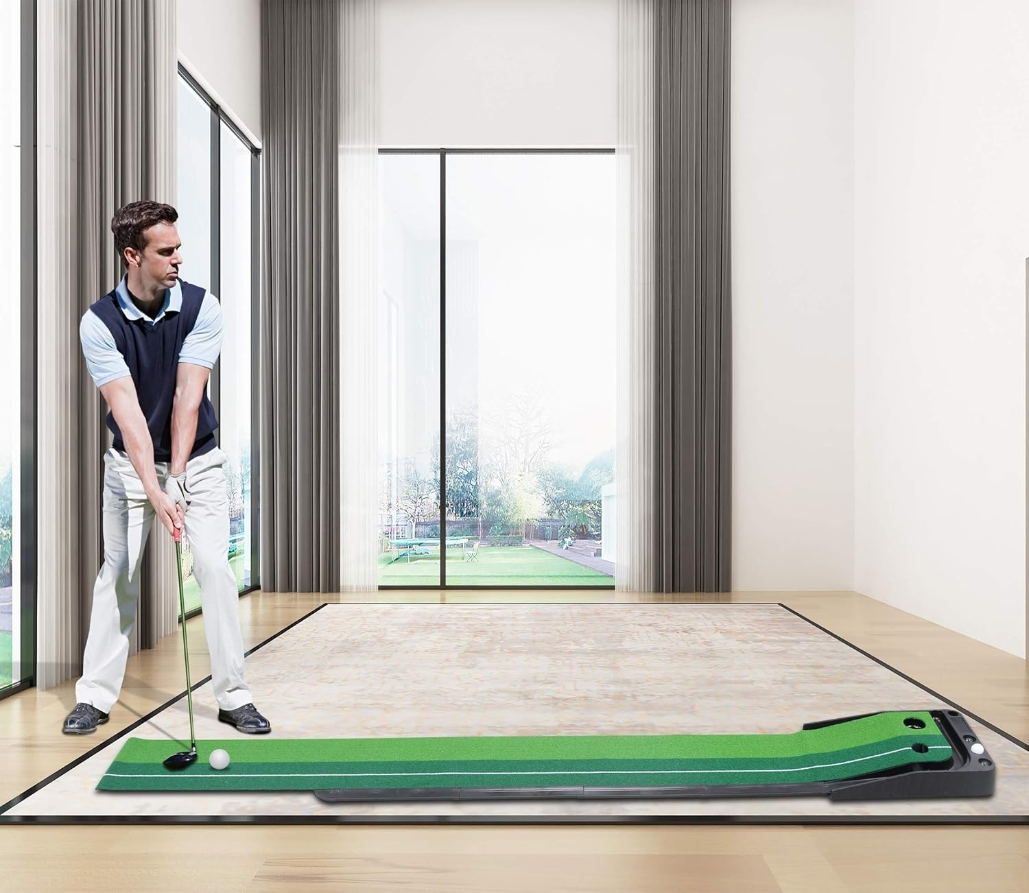 Indoor Golf Putting Mat Auto Ball Return Practice Trainer Home Office Garden
