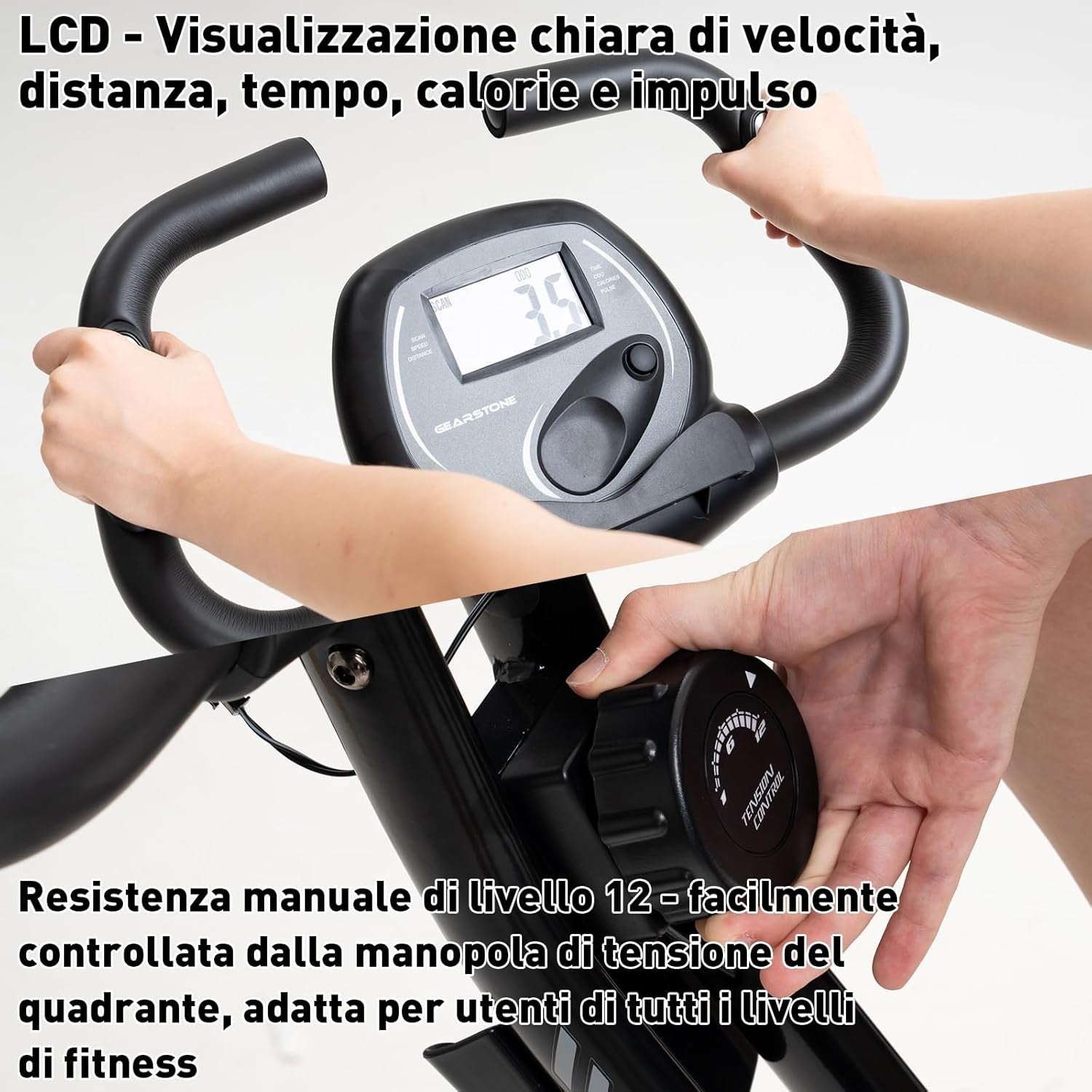 Foldable Magnetic Exercise Bike w/ LCD Monitor, 12 Levels & Heart Rate Sensor