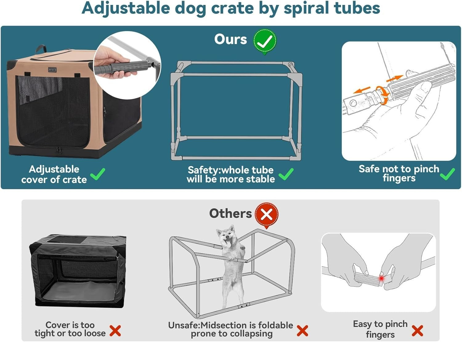 Soft-Sided Dog Crate – Portable Pet Carrier for Travel, Camping & Home (Khaki)
