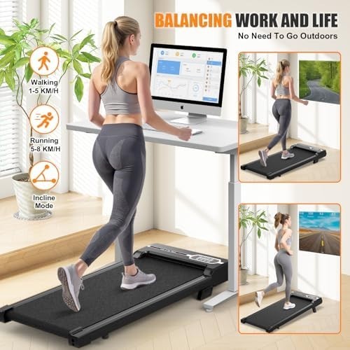Under Desk Treadmill 1-8KM/H Walking Pad 7% Incline LED Remote