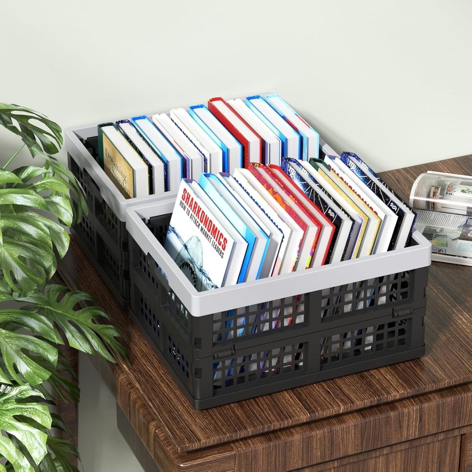 Foldable Plastic Storage Crates 35L – Collapsible Stackable Bins for Home