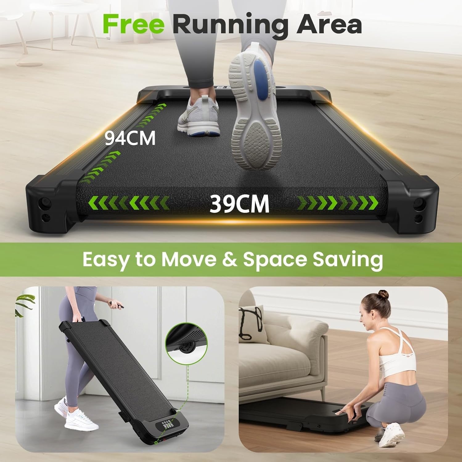 Compact Walking Treadmill Under Desk 8km/h Portable Home Gym Incline