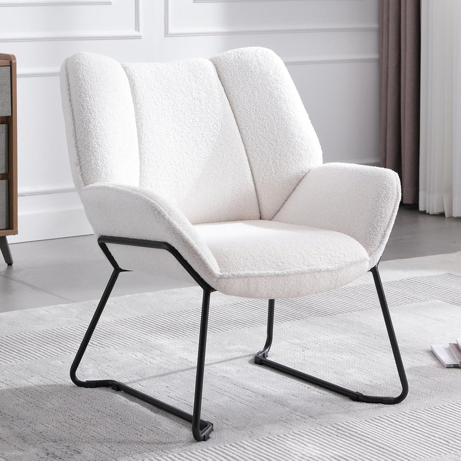 White Faux Fur Armchair Tub Chair Upholstered Metal Legs