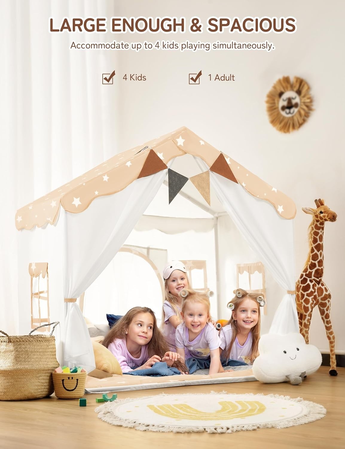 Kids Star Play Tent Bed Canopy with Lights Padded Princess House