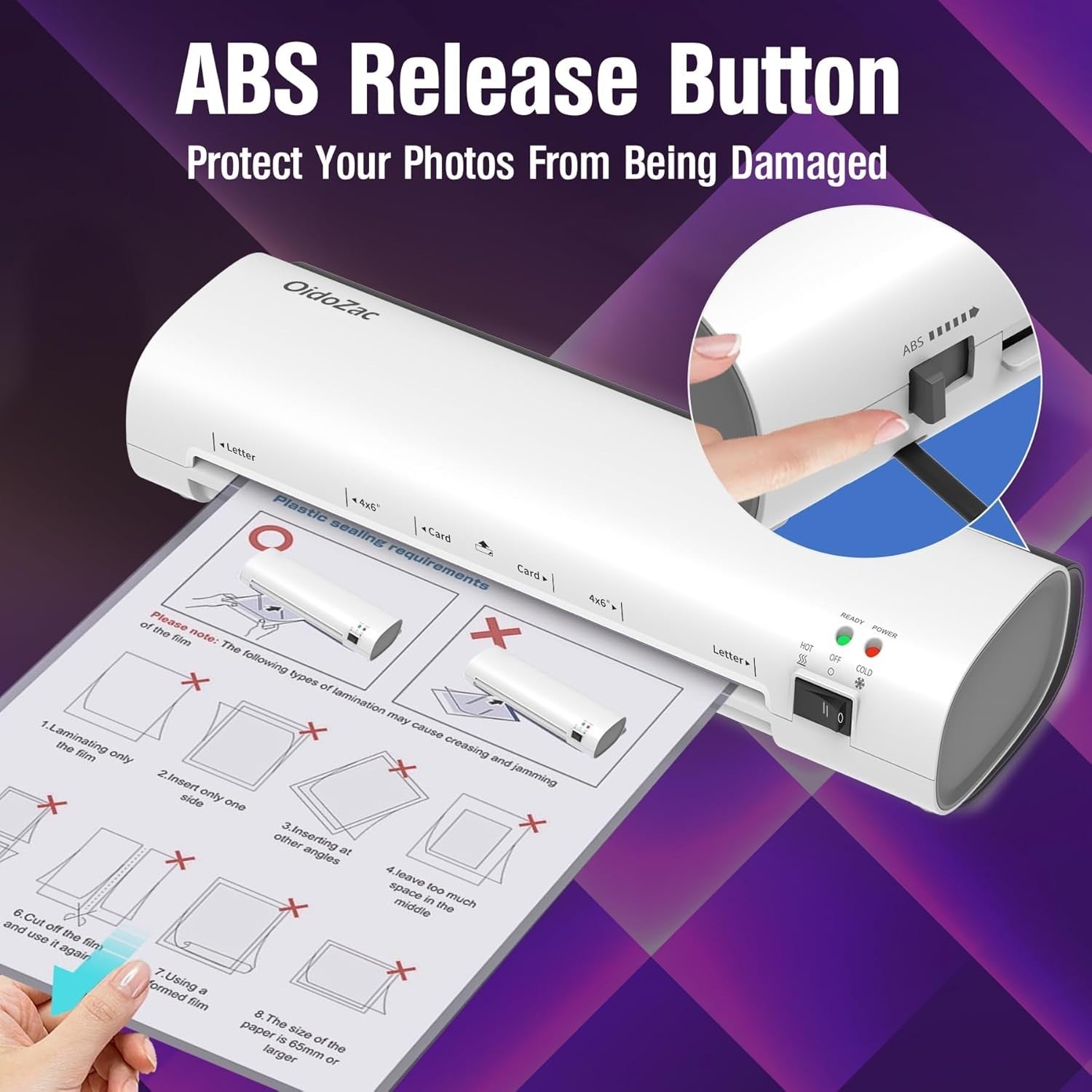 A4 Laminator Hot Cold 4-in-1 Portable No Bubbles ABS Jam Release
