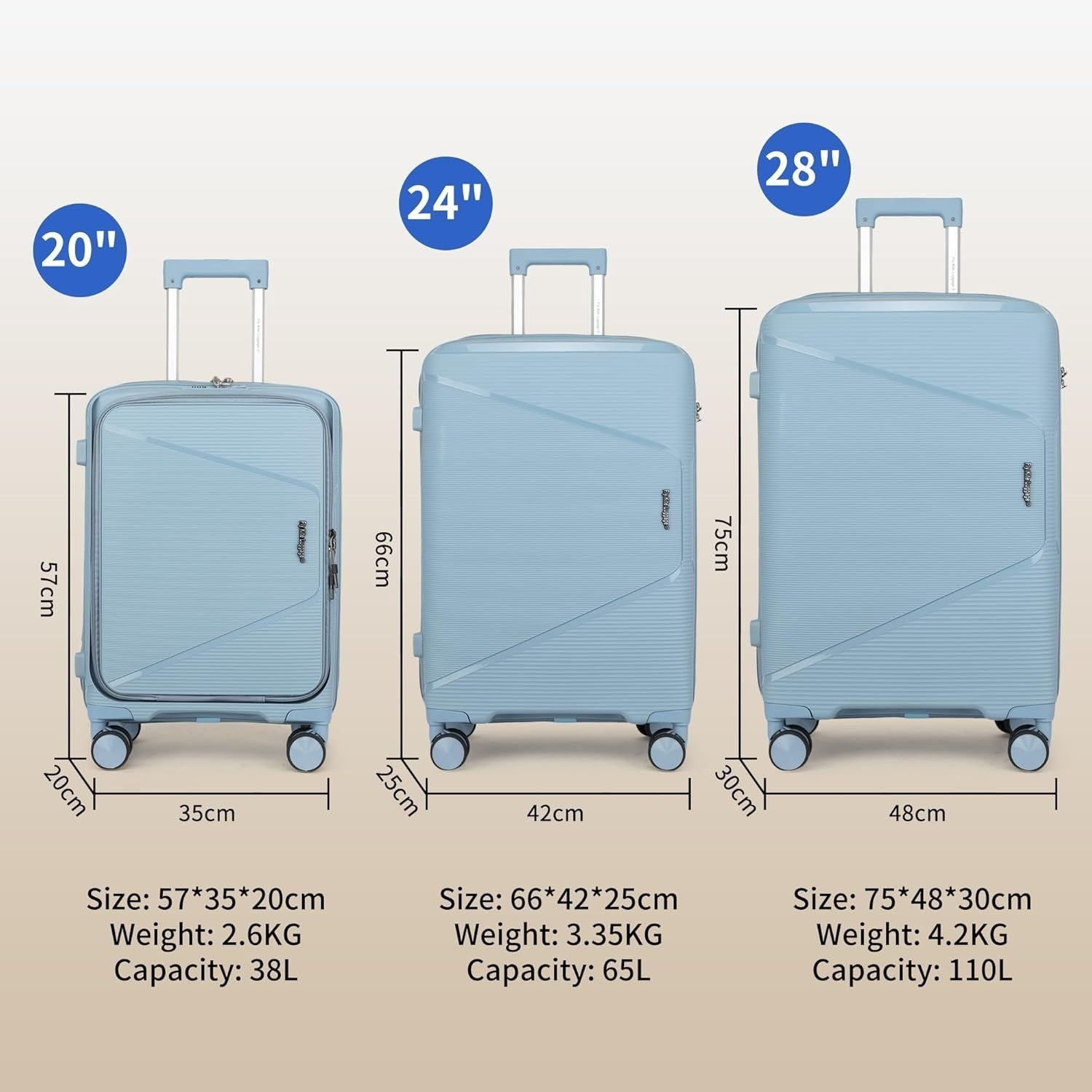 24in Polypropylene Medium Luggage TSA Lock 360 Spinner Wheels Hard Case