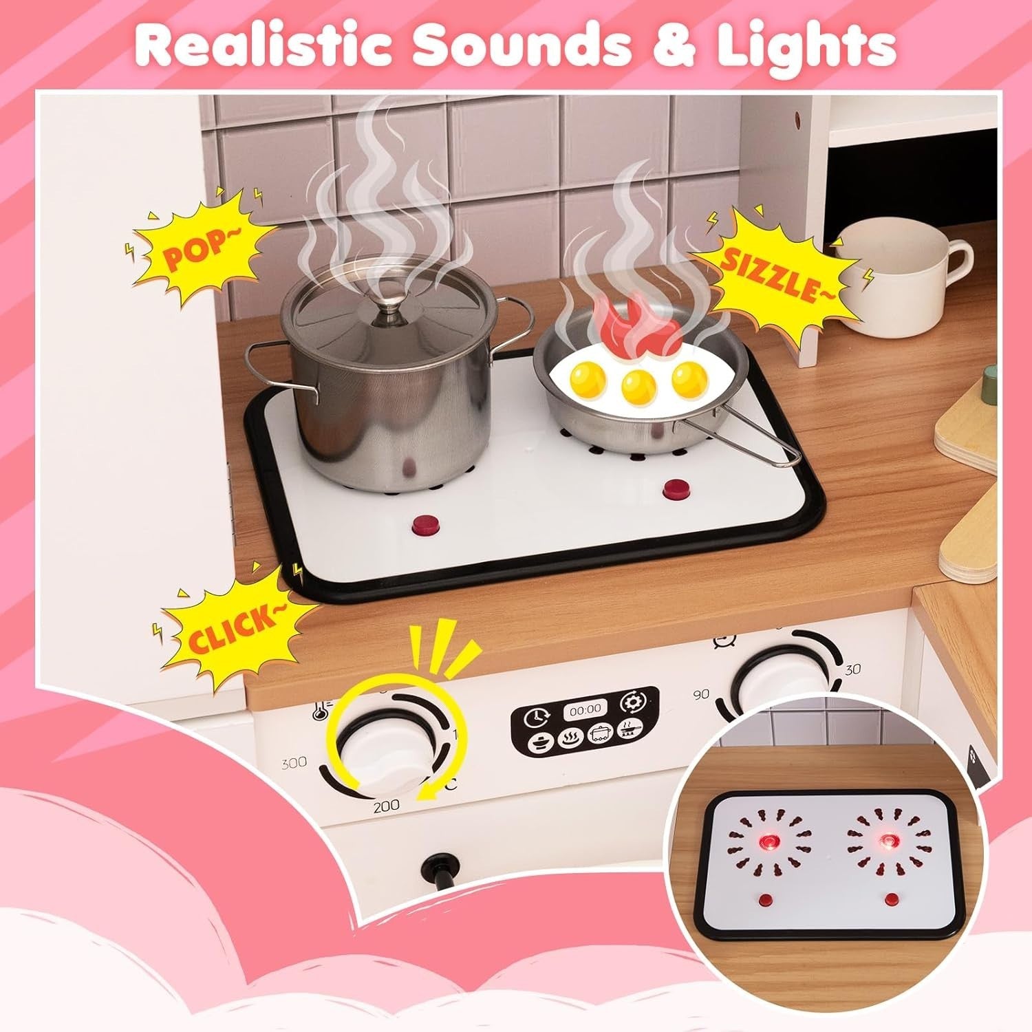 Corner Kids Play Kitchen White w/ Fridge Washer Coffee Maker Set
