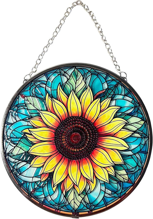 Sunflower Stained Glass Suncatcher 6" | Vibrant Window Hanging Decor | Colourful