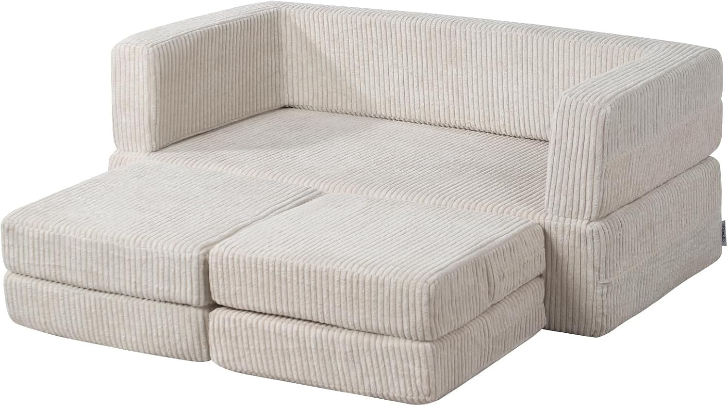 Ultra-Soft Kids Sofa Bed with Cushions, 2-Seater Foam Sofa for Toddlers Beige