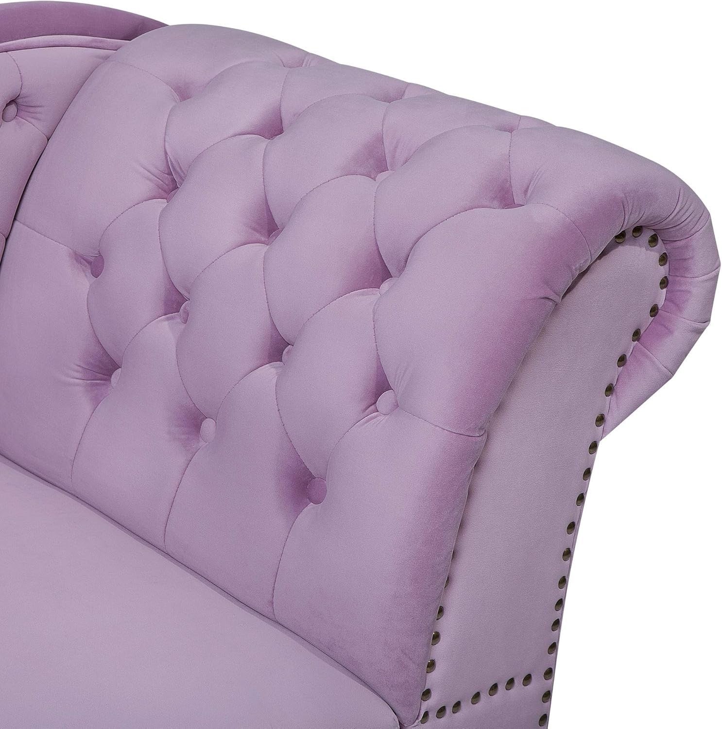 Pink Velvet Right Hand Chaise Lounge Sofa Chesterfield Style Tufted Seat
