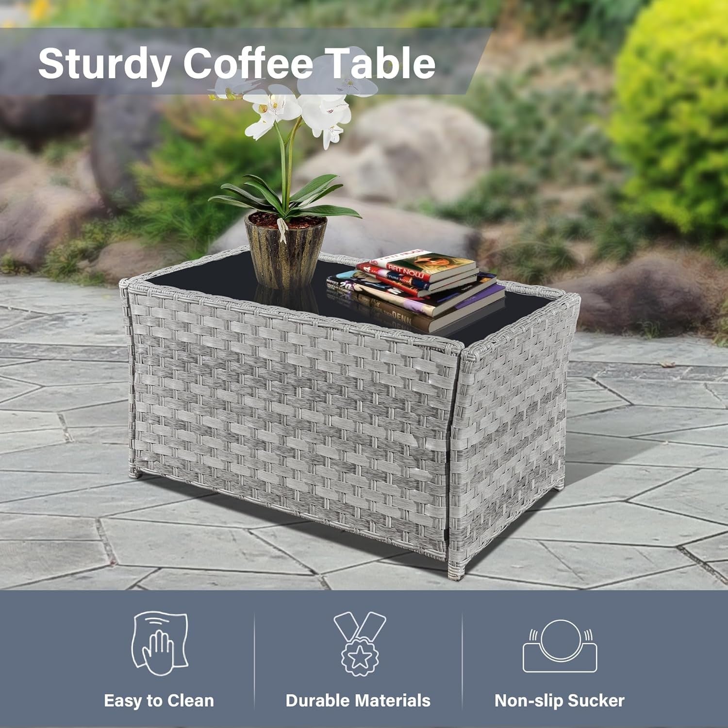 Grey Rattan Outdoor Patio Furniture Set - 4-Piece, Waterproof, Modern Design