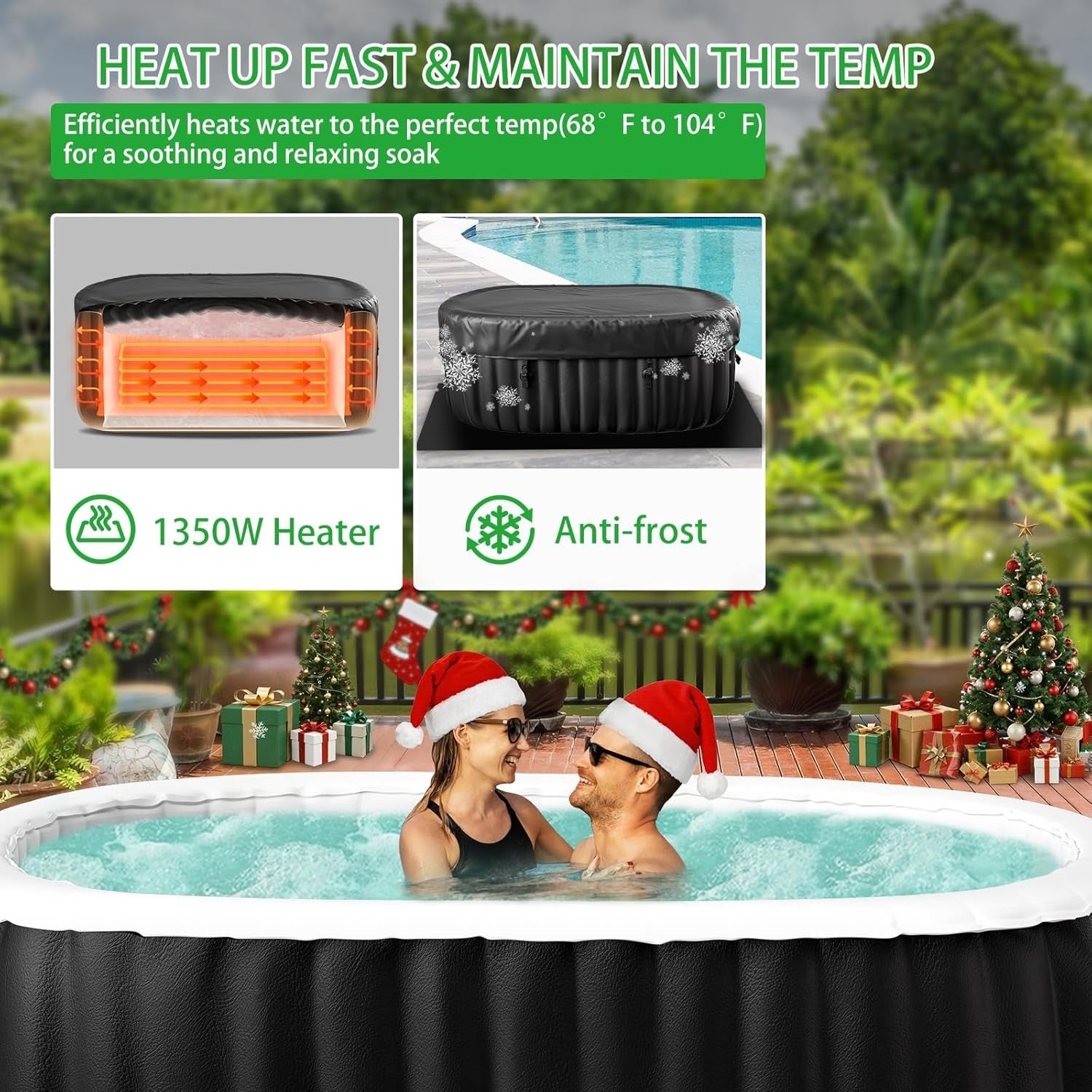 2 Person Inflatable Hot Tub Oval Spa 100 Air Jets Heated Portable