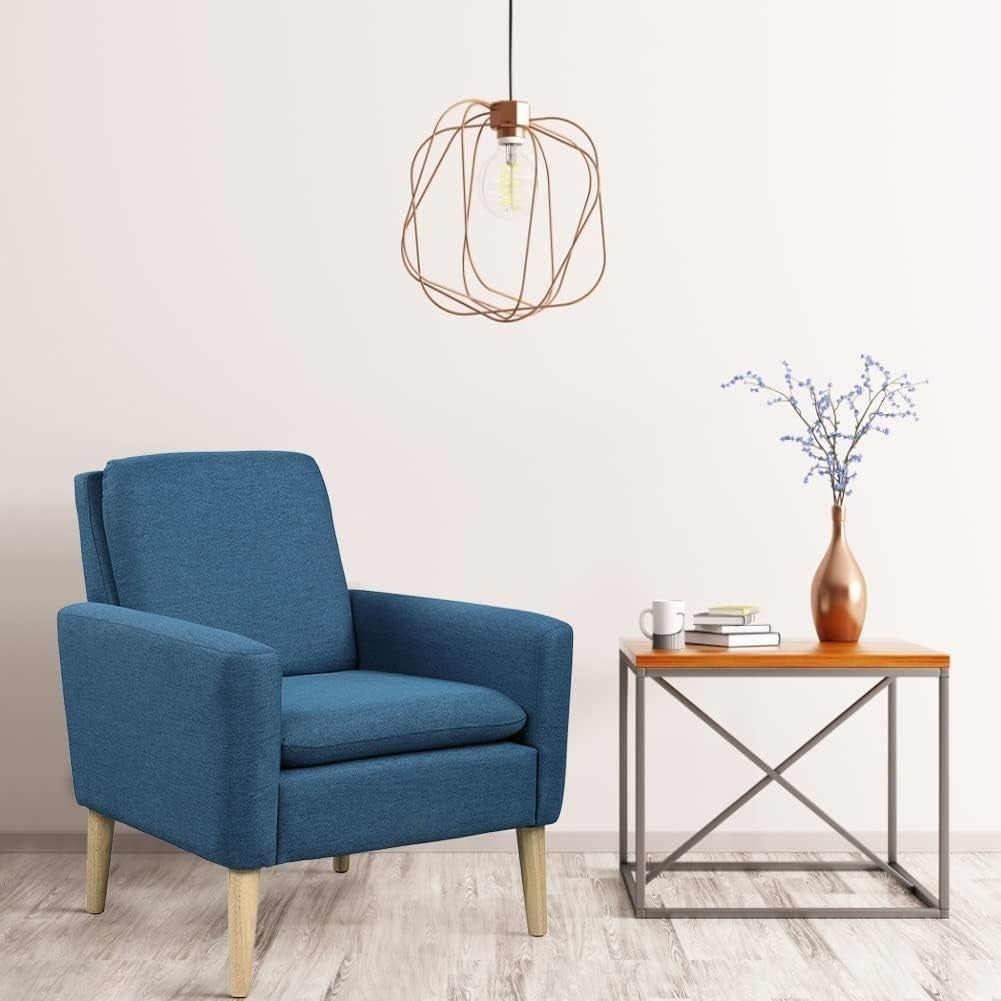 Modern Linen Armchair Blue Comfy Accent Chair for Lounge Bedroom Office