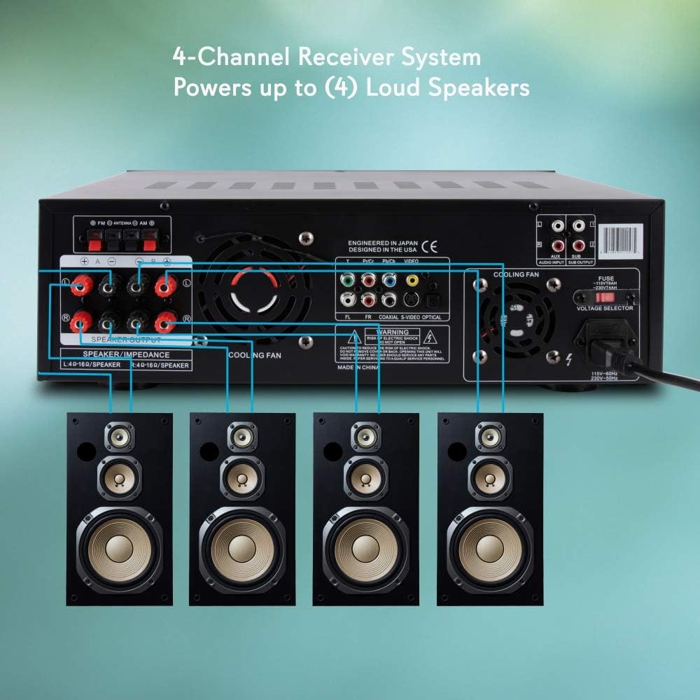 4-Channel 3000W Home Theater Bluetooth Amplifier USB Mic CD DVD